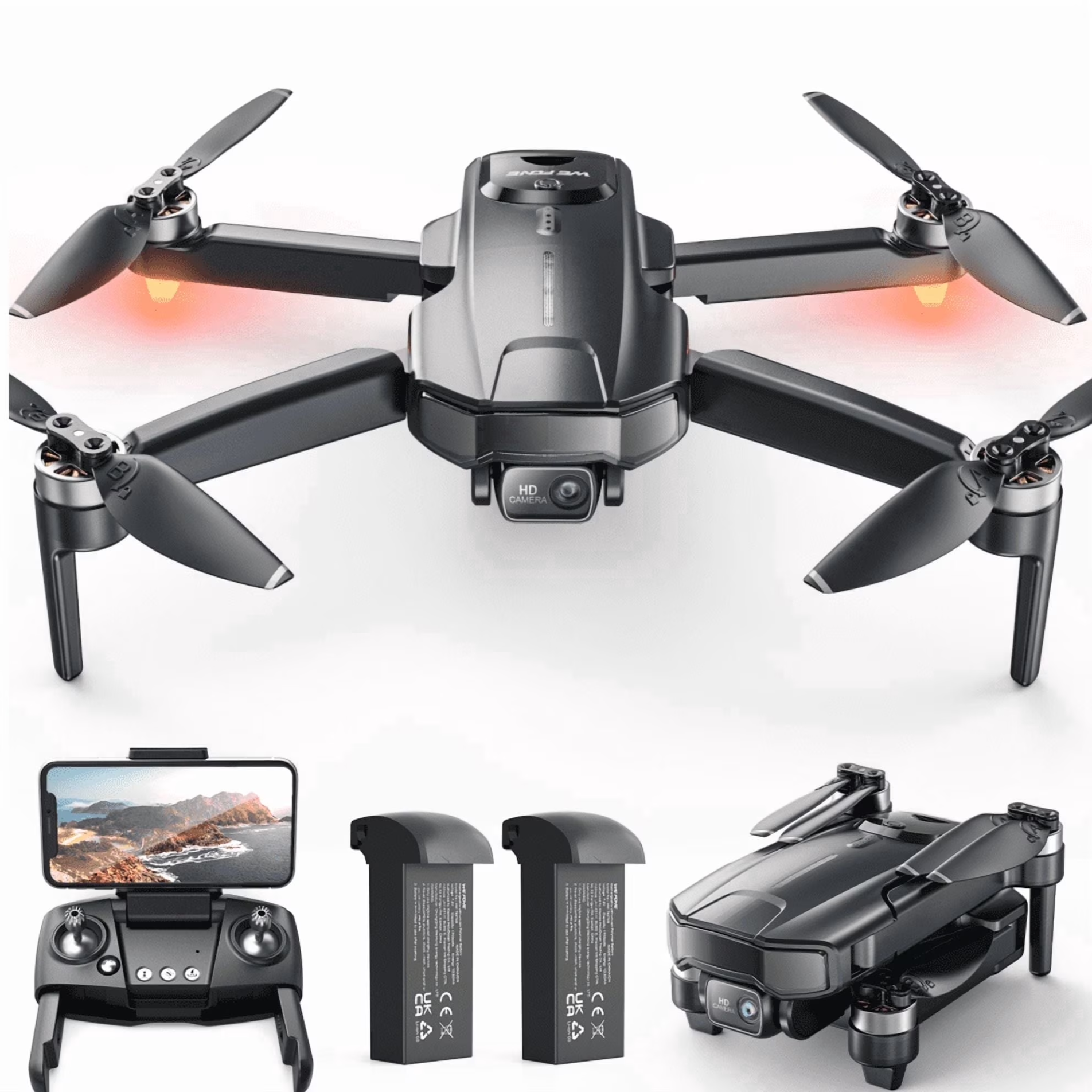 Drones with Camera for Adults 4K, WF31 GPS Foldable Quadcopter for Beginners with Brushless Motor, 2 Batteries for 50 Min Flight Time, Black