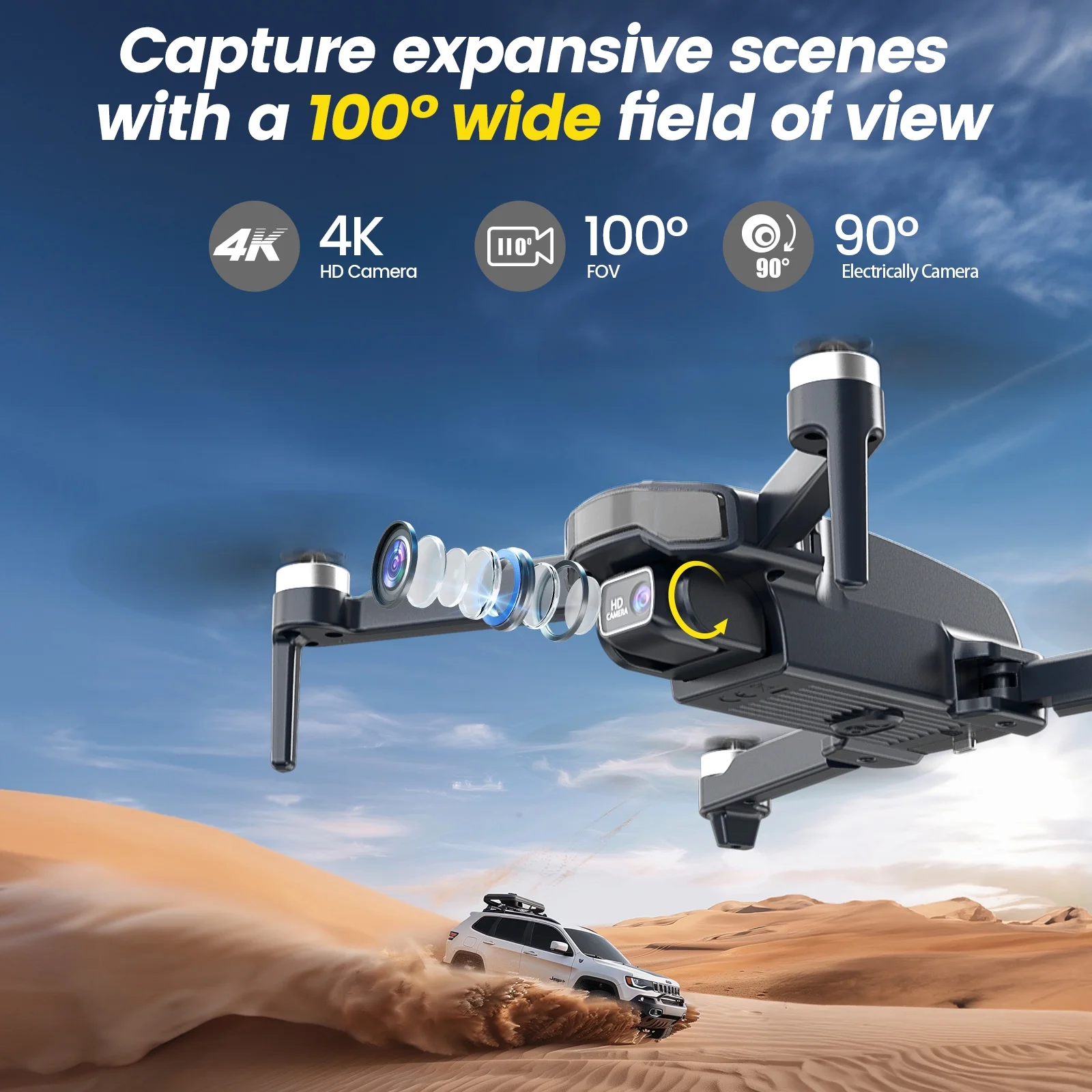 Drones with Camera for Adults 4K, WF31 GPS Foldable Quadcopter for Beginners with Brushless Motor, 2 Batteries for 50 Min Flight Time, Black