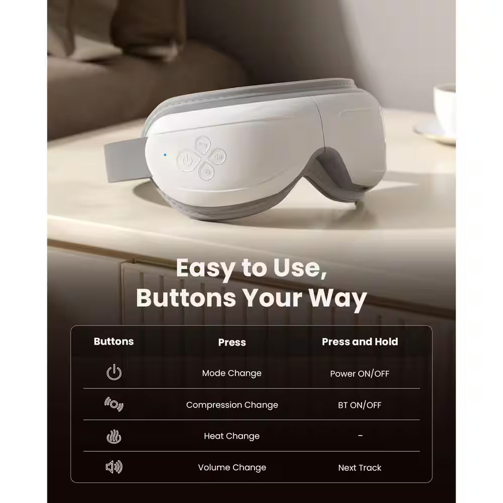 Grey Eye Massager, Heated Eye Mask for Migraines with Music, Smart Migraine Massager Reduce Dry Eyes Improve Sleep