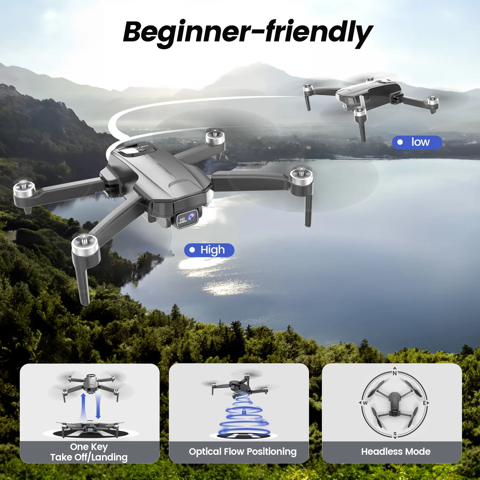 Drones with Camera for Adults 4K, WF31 GPS Foldable Quadcopter for Beginners with Brushless Motor, 2 Batteries for 50 Min Flight Time, Black