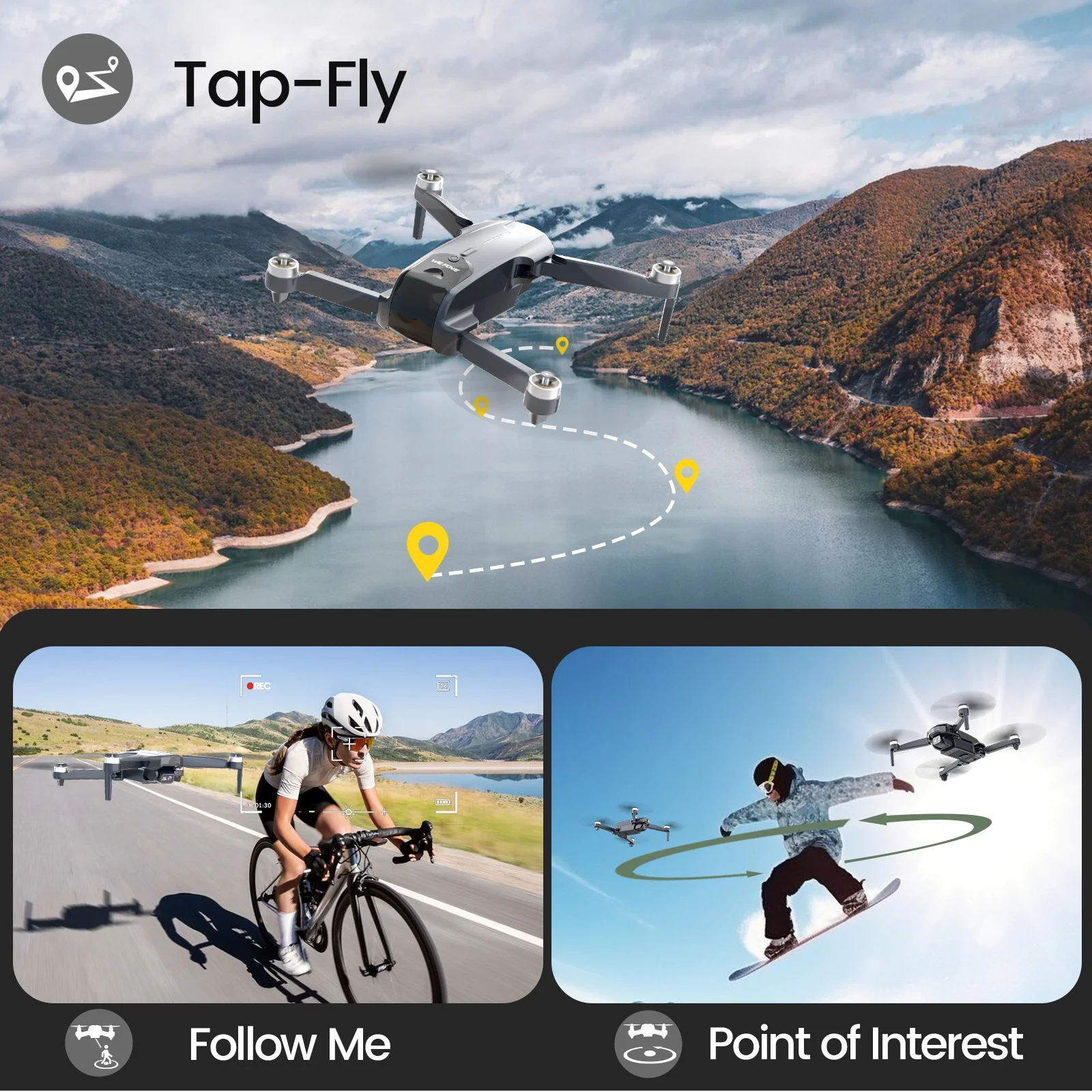 Drones with Camera for Adults 4K, WF31 GPS Foldable Quadcopter for Beginners with Brushless Motor, 2 Batteries for 50 Min Flight Time, Black