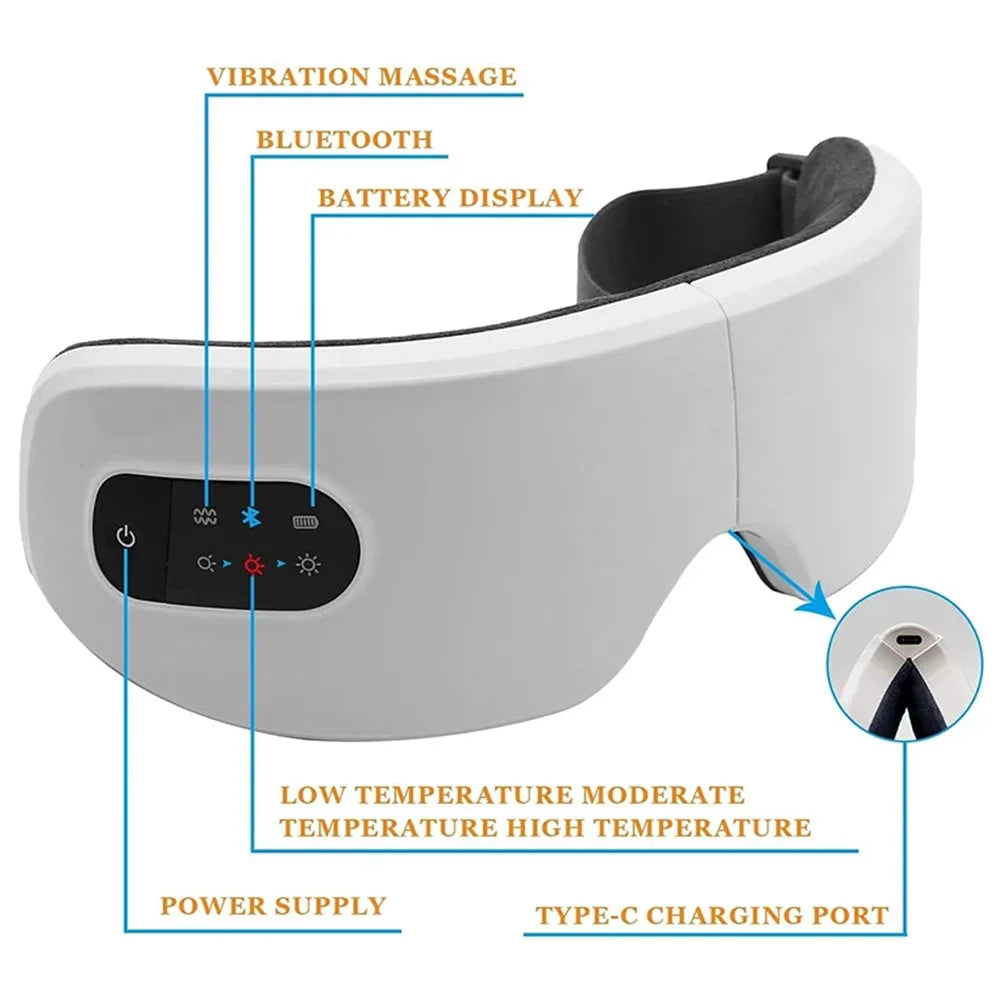 Smart USB Rechargeable Electric Eye Massager Air Pressure Hot Compress Massage Glasses Foldable Bluetooth Music Eyes Massage