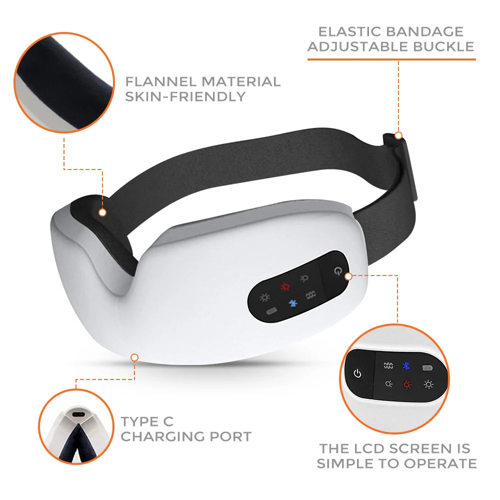 Smart USB Rechargeable Electric Eye Massager Air Pressure Hot Compress Massage Glasses Foldable Bluetooth Music Eyes Massage
